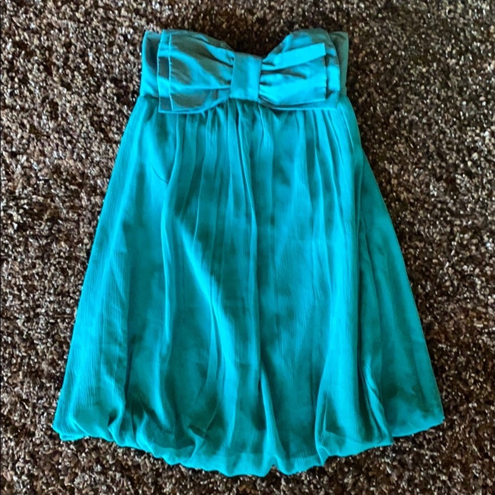 Silence + Noise Teal Dress w/ Bow strapless Small​